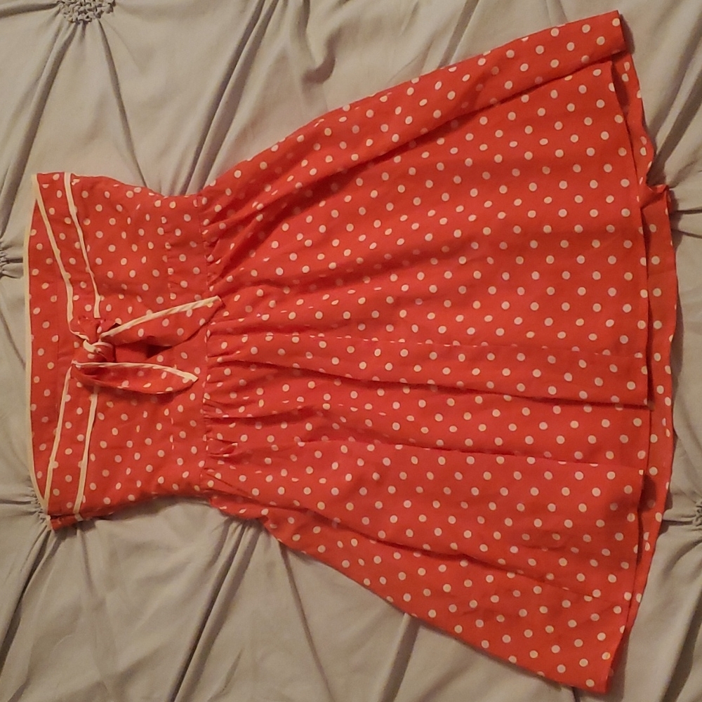 Adorable Peach and cream polkadot strapless dress